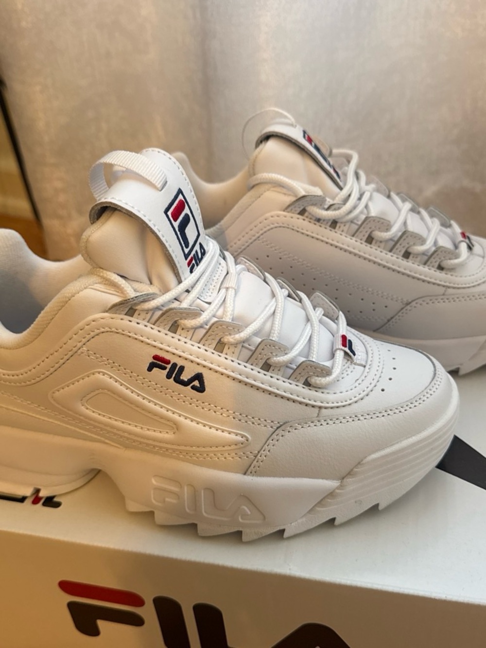 FILA Women's White Sneakers with Red & Navy Logo Accents